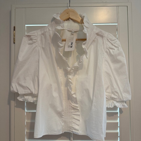 Karlie Puff Sleeve Ruffle Top White Sz Large. NWT - Picture 1 of 5